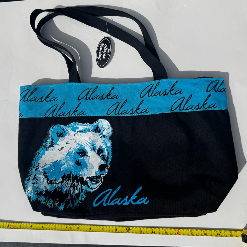 NWT Alaska Black and Blue Bear Tote Bag